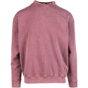 A unisex stone wash sweatshirt in a muted burgundy colour, featuring a simple design and a logo on the back.