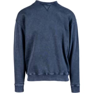 A unisex stone wash sweatshirt in blue, featuring a crew neck and long sleeves. The back is plain and has a logo.