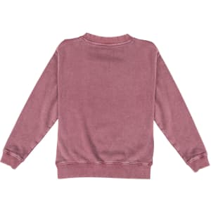 A dusty rose Kids' Stone Wash Sweatshirt with a standard crew neck and long sleeves, featuring a logo on the back.