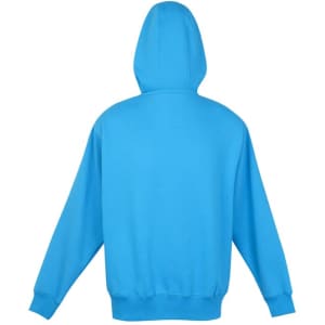 A bright blue men's brushed heavy zip fleece hoodie featuring a kangaroo pocket and a hood. It has a logo on the front.