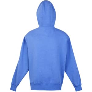 A blue men's brushed heavy zip fleece hoodie with a hood, featuring a logo. The back view is visible.