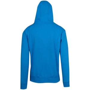 A blue men's brushed heavy zip fleece hoodie viewed from the back, featuring a hood and ribbed cuffs.