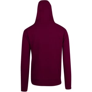 A maroon men's brushed heavy zip fleece hoodie with a fitted design and a hood. Features a branding logo.