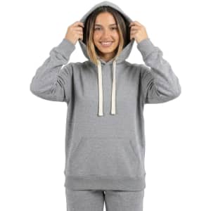 A blue heavy fleece hoodie and a grey heavy fleece hoodie, both with pockets and drawstring hoods, featuring a logo.