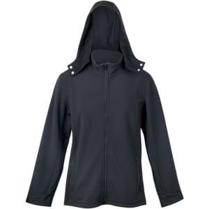 A black men's soft shell hooded jacket from the TEMPEST range, featuring a zip front and a hood.