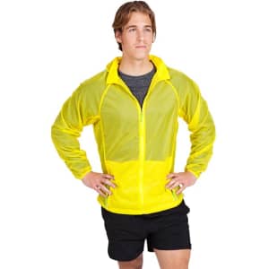 A lightweight men's air jacket in bright yellow, featuring a full zip and a sporty design. It has a logo.