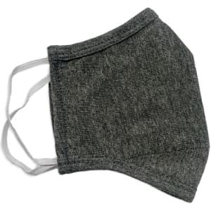 A grey, 100% one piece cotton face mask with elastic ear loops and a simple design.