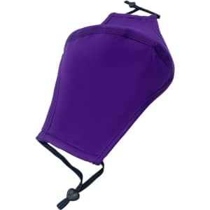 A purple middle-seamed cotton face mask with an adjustable toggle. The mask features a sleek design and stitching details.