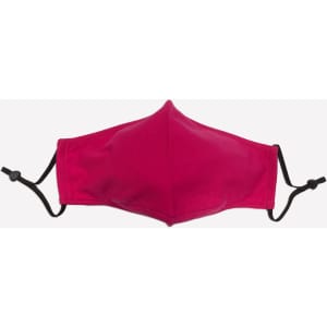 A bright pink adult face mask with adjustable toggles on the sides and a fitted design.