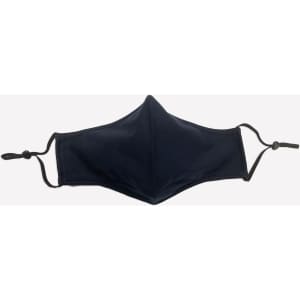 A navy adult face mask with a three-layer design and adjustable toggle. Features elastic ear loops for a secure fit.