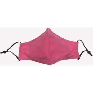 A pink adult three-layer face mask with adjustable toggles on each side and a simple design.