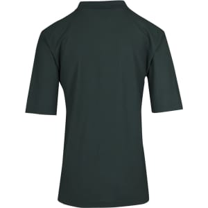 A dark green men's regular pique knit polo shirt featuring short sleeves and a collar. It includes a logo.