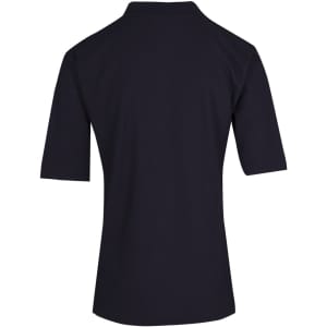 A navy blue men's regular pique knit polo shirt displayed from the back, featuring a collar and short sleeves.
