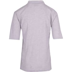 A grey men's regular pique knit polo shirt with a collar and short sleeves, featuring a logo.