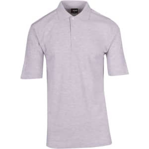 A light grey men's regular pique knit polo shirt with a collar and short sleeves, featuring a logo on the chest.