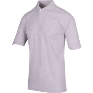 A light grey regular pique knit polo shirt with a classic collar and short sleeves. It features a branding logo.