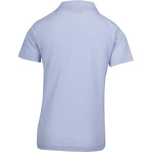 A light blue kid's pique polo shirt featuring a collared design. Includes a brand logo on the back.