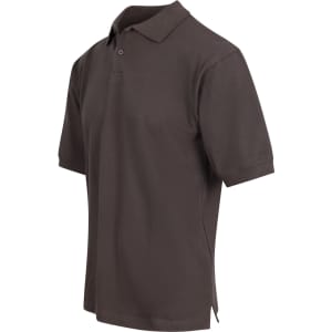 A men's cotton polo shirt in a dark green hue, featuring a classic collar and short sleeves. Includes a logo.