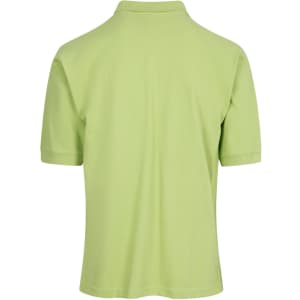A light green men's cotton polo shirt featuring a collar and short sleeves, with a logo on the back.
