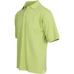 A light green men's cotton polo shirt with a collar, short sleeves, and a logo.