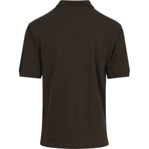 A dark green men's cotton polo shirt featuring a classic design and a back view. It has a logo.