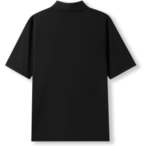 A black men's cotton pique knit polo shirt featuring a classic design and a logo on the back.