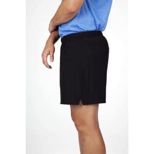 Men's FLEX shorts in black with a 4-way stretch design and an elastic waistband. Features a logo on the side.