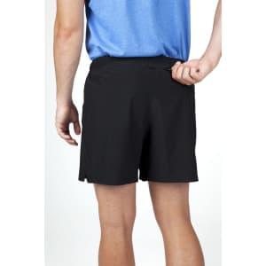 Men's black FLEX shorts in a four-way stretch fabric, featuring an elastic waist and small zipped pocket.