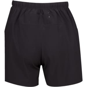 Black men's FLEX shorts featuring a four-way stretch design and an elastic waistband, with a logo on the waistband.