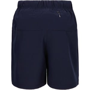 Navy kids' FLEX shorts with an elastic waistband and a back zip pocket. Made from 4-way stretch fabric.