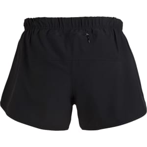 Black women's FLEX shorts featuring a comfortable elastic waistband and a small zip pocket at the back.