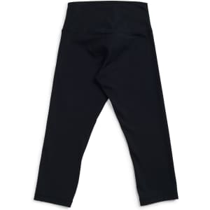 High-rise black 3/4 leggings with a smooth waistband and no visible logos.