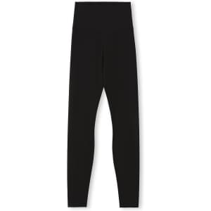 A pair of women’s high rise full-length leggings in black, featuring a wide waistband and a sleek design.