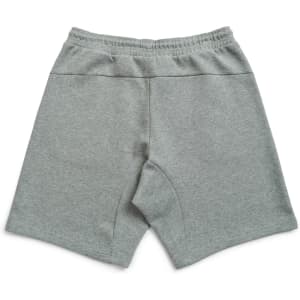 A pair of grey cotton shorts with an elastic waistband and a simple, minimalist design.