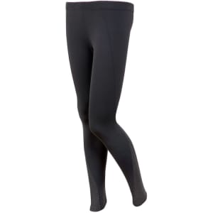Full length women's leggings in black nylon/spandex with a textured pattern at the ankle. Features a logo on the waistband.