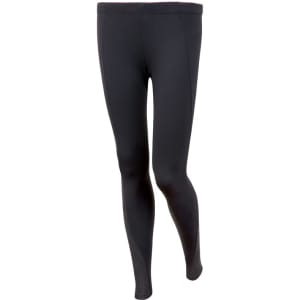 Full-length black leggings made of nylon and spandex, featuring a textured mesh panel on the sides.