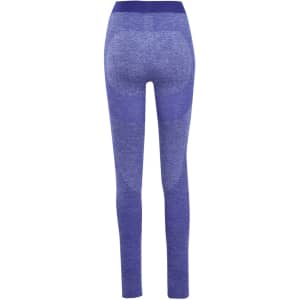 A pair of seamless leggings in a vibrant blue shade, featuring a smooth back design and a waistband.