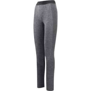A pair of seamless leggings in grey with a black waistband. The leggings have a form-fitting design.
