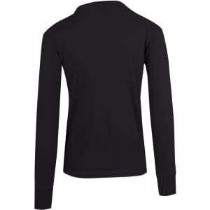 A black long-sleeve T-shirt with a simple design and a small logo on the back.