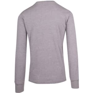A grey long-sleeve T-shirt with a simple design and fitted cuffs at the sleeves. It features a logo on the back.