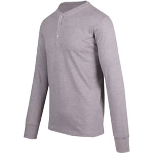 A grey long-sleeve men's Hanley T-shirt featuring a buttoned placket and logo branding.
