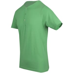 A green men's Hanley T-shirt with a crew neck and short sleeves, featuring button details at the front.