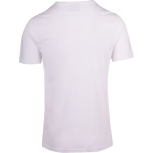A white men's Hanley T-shirt with short sleeves and a plain back, featuring a logo.