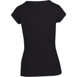 A black women's Hanley T-shirt with short sleeves and a fitted shape, featuring a logo.