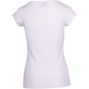 A white women's Hanley T-shirt with short sleeves, featuring a clean back design and a logo on the fabric.
