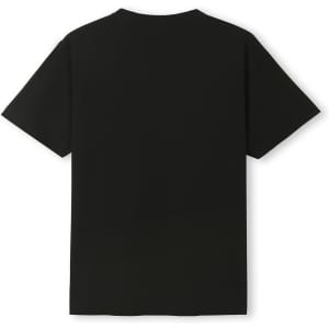 A black unisex t-shirt with a standard crew neck and short sleeves. Features a logo on the back.