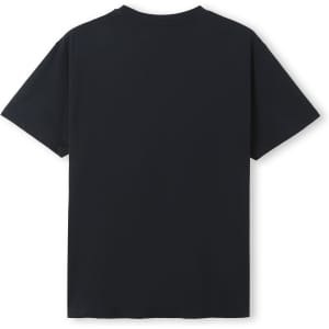 A navy unisex t-shirt with a simple design and a logo on the back. Suitable for casual wear.