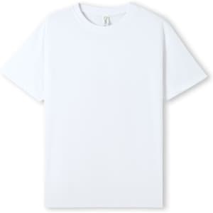 A white unisex Hype t-shirt with short sleeves and a tag, featuring a logo.