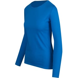 A women's long sleeve t-shirt in a vibrant blue colour, featuring a simple design and fitted silhouette.