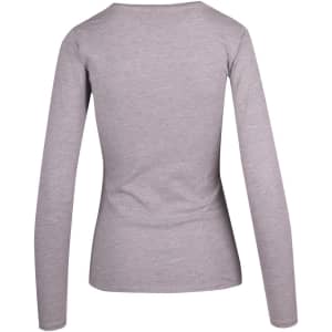 A grey women's long sleeve T-shirt with a fitted design, featuring a plain back and long sleeves.